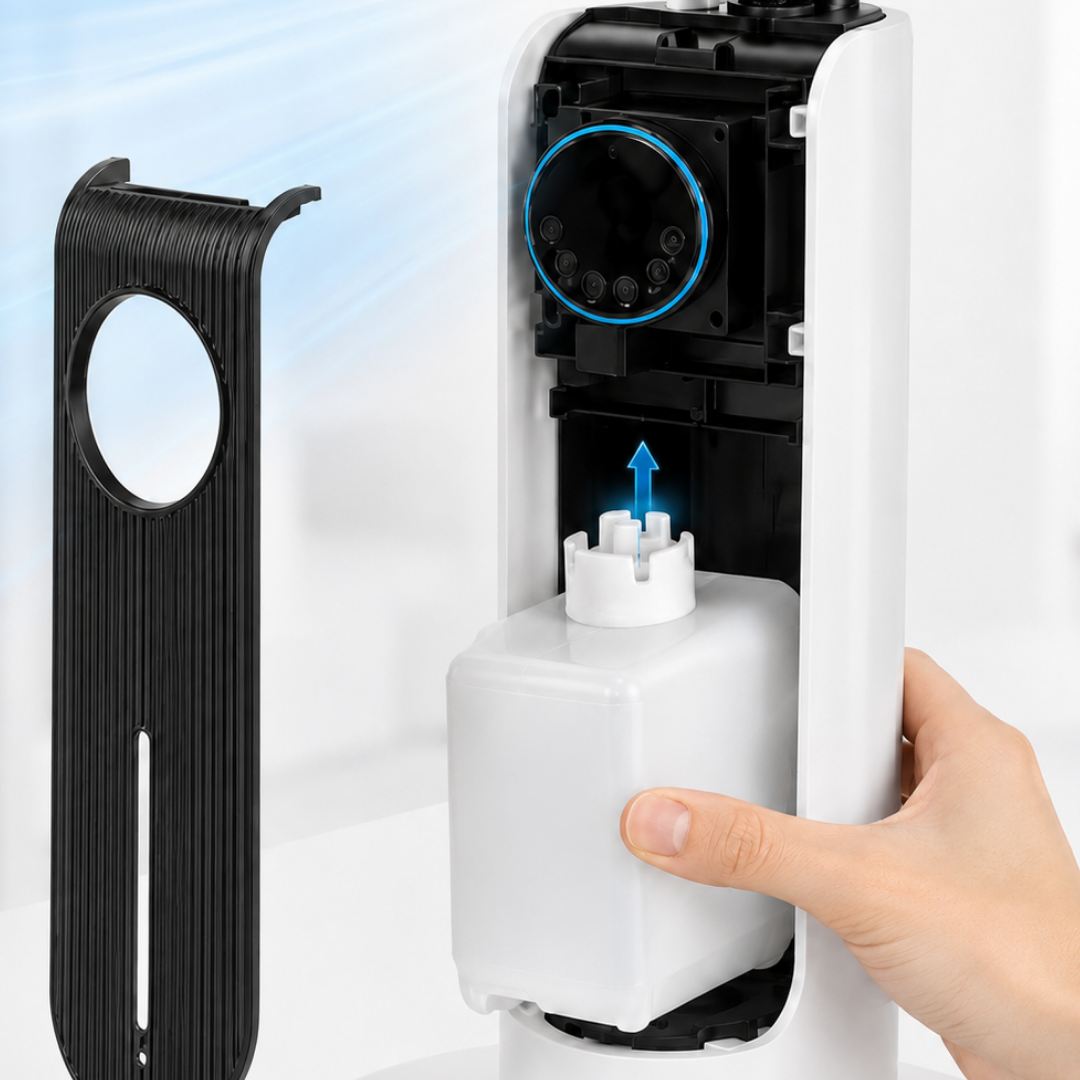 Installation du réservoir d’eau dans un ventilateur brumisateur avec système de fixation simple