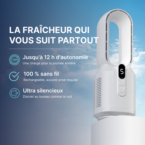 Mini ventilateur sans fil avec jusqu’à 12 heures d’autonomie, rechargeable et ultra silencieux pour rester au frais partout