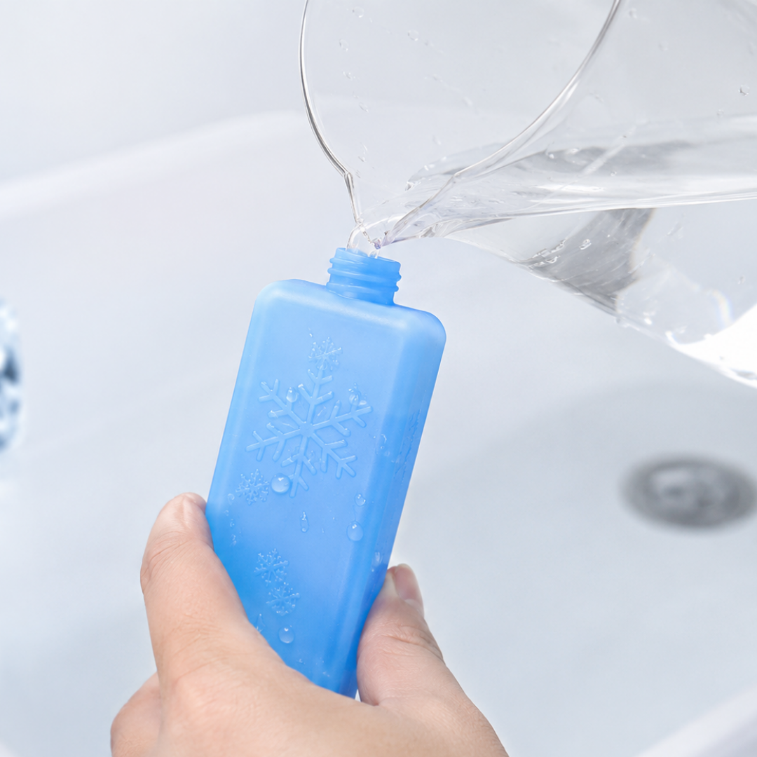 Remplissage d’un bloc réfrigérant avec de l’eau avant utilisation dans un climatiseur mobile