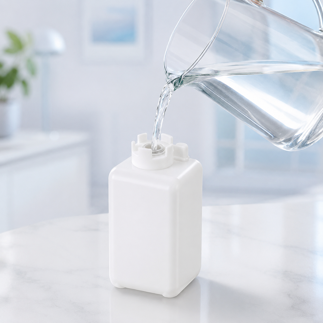 Remplissage du réservoir d’eau d’un ventilateur brumisateur pour activer la fonction fraîcheur