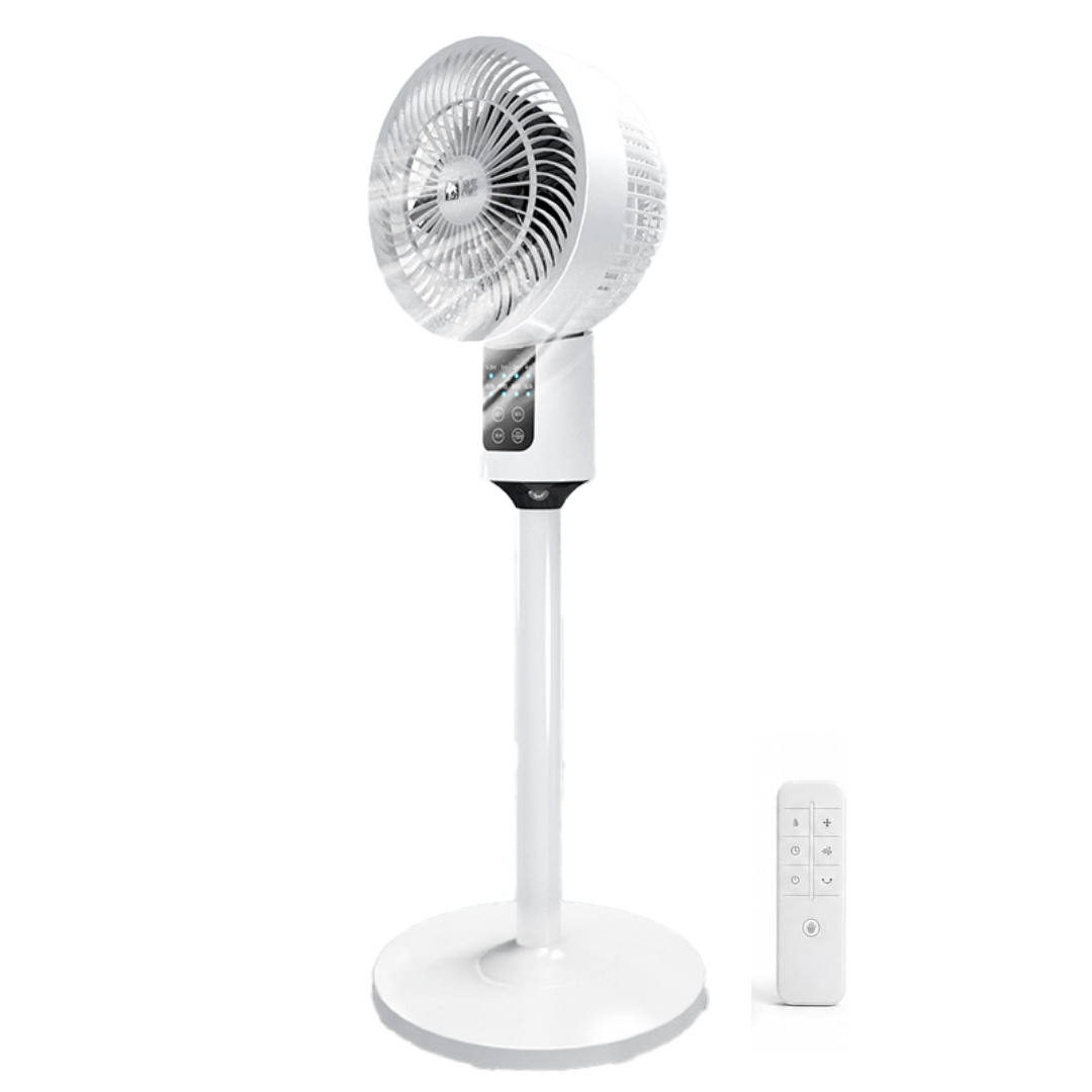 Ventilateur sur pied blanc avec télécommande pour régler facilement la fraîcheur à distance