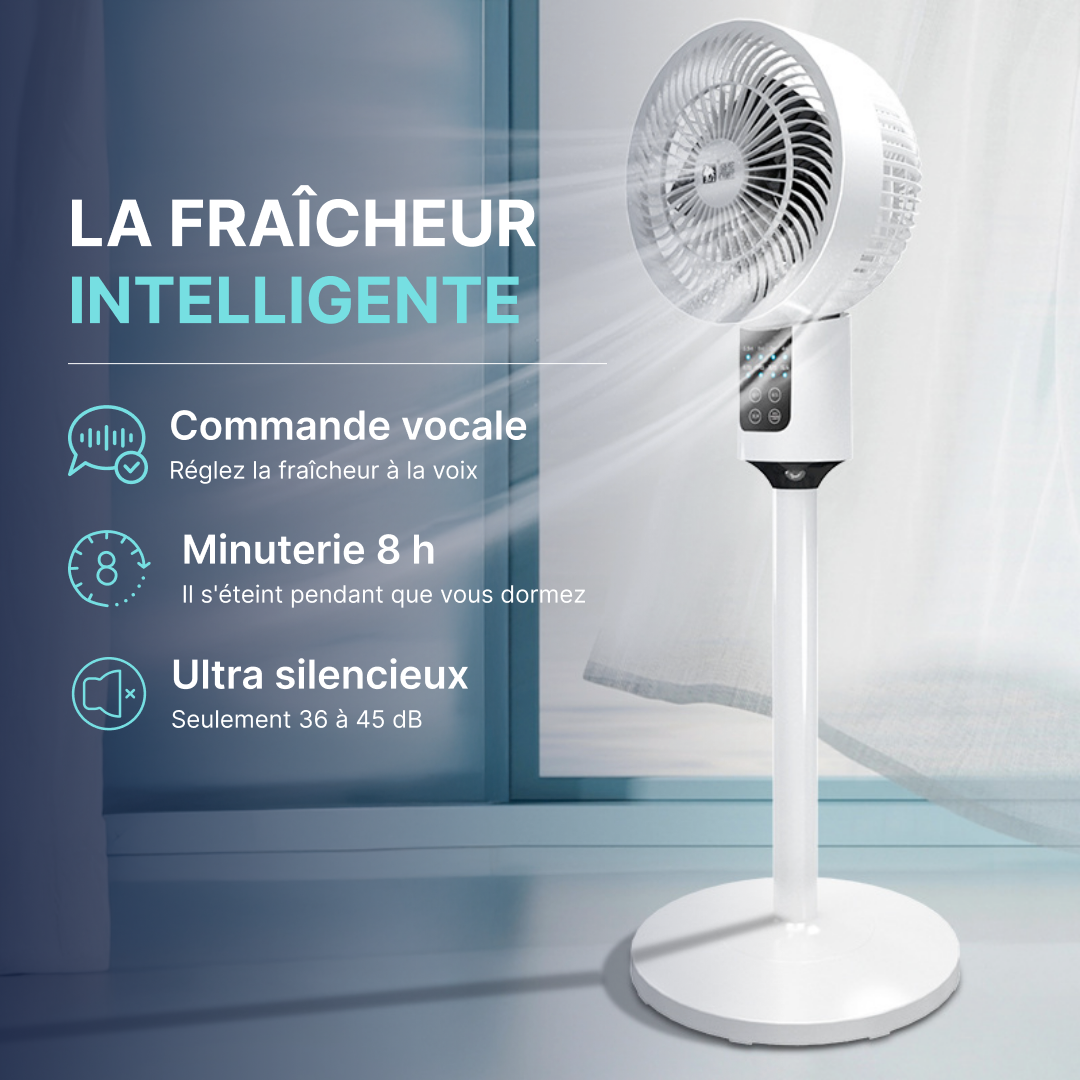 Ventilateur sur pied intelligent avec commande vocale, minuterie 8 heures et fonctionnement ultra silencieux